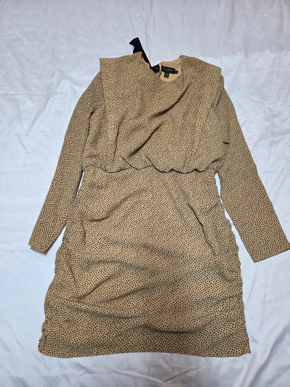 Ted Baker Tan and Black Dotted Long Sleeve Dress 3